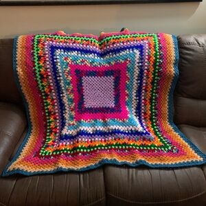 Recliner Lap Blanket Continuous Granny Square Scrap Yarn Creation